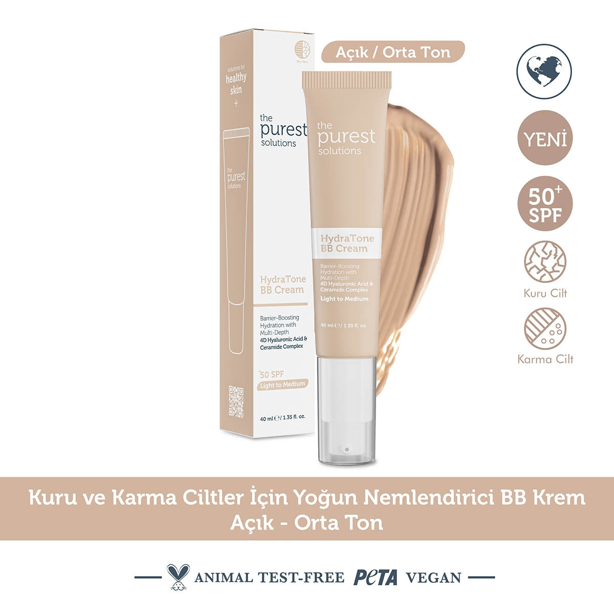 Kuru ve Karma Ciltler İçin Yoğun Nemlendirici BB Krem 50+SPF 40 ml
(Açık-Orta Ton)