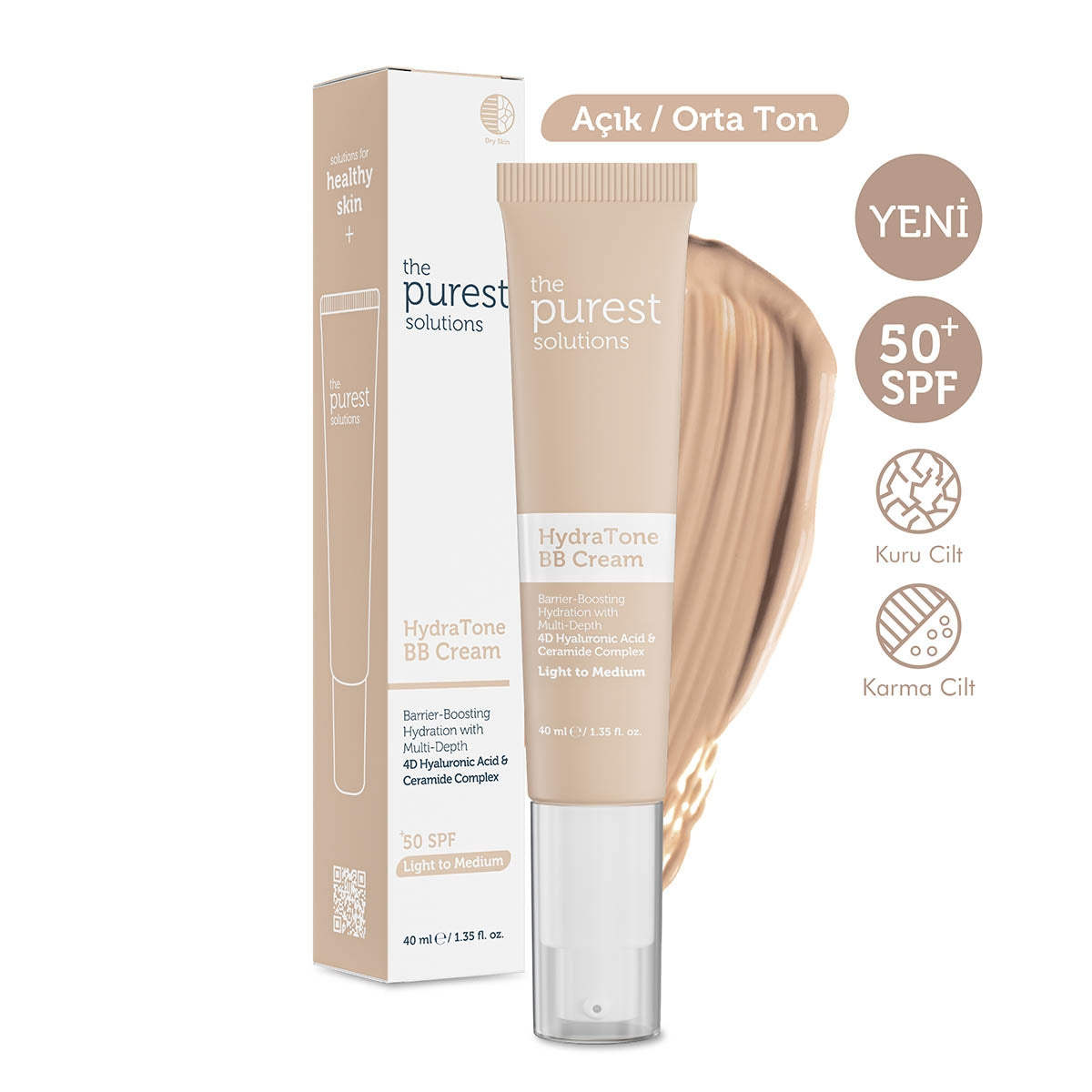 Kuru ve Karma Ciltler İçin Yoğun Nemlendirici BB Krem 50+SPF 40 ml
(Açık-Orta Ton)
