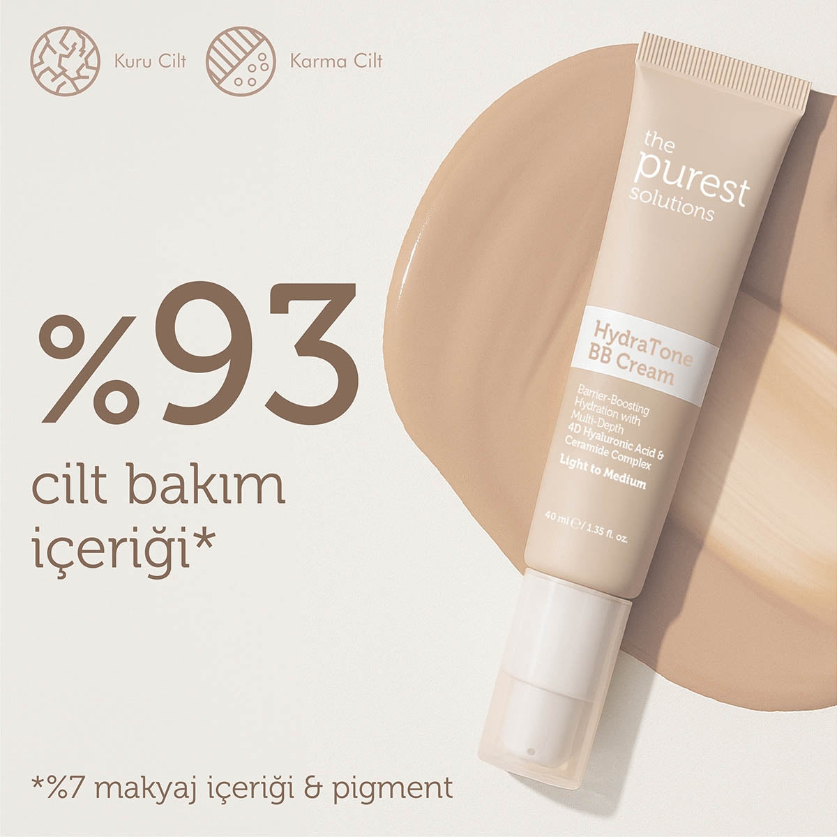 Kuru ve Karma Ciltler İçin Yoğun Nemlendirici BB Krem 50+SPF 40 ml
(Açık-Orta Ton)