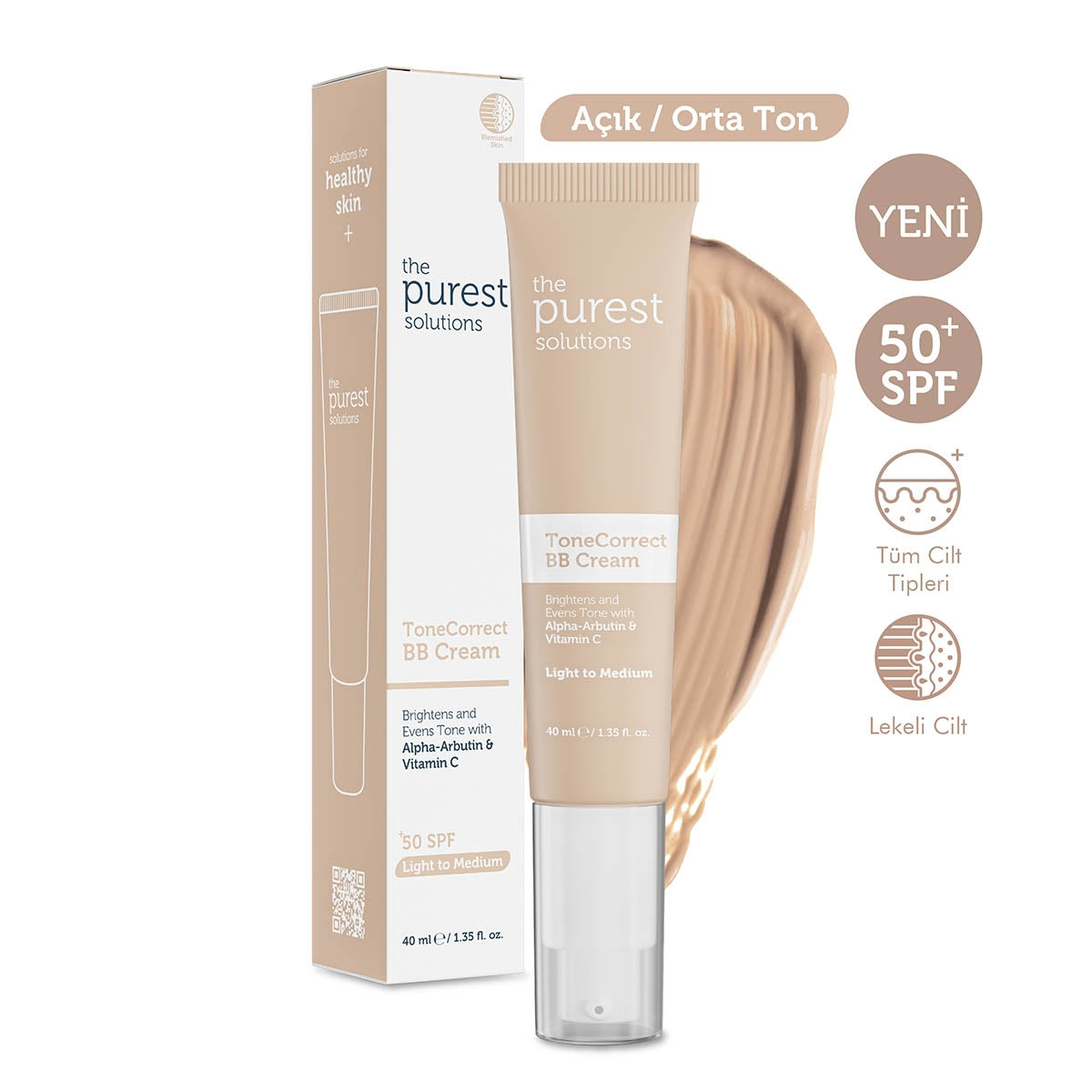 Lekeli Ciltler İçin Cilt Tonu Eşitleyici BB Krem 50+SPF 40 ml (Açık-Orta
Ton)