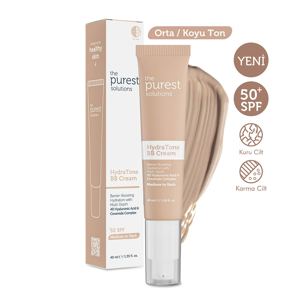 Kuru ve Karma Ciltler İçin Yoğun Nemlendirici BB Krem 50+SPF 40 ml
(Orta-Koyu Ton)