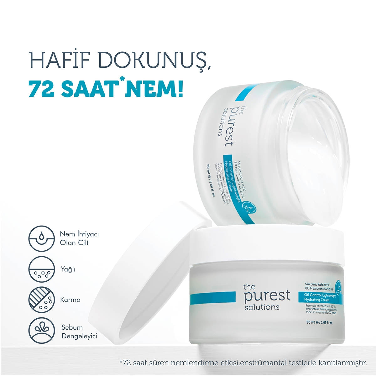72 Saat Etkili Sebum Dengeleyici Su Bazlı Günlük Nemlendirici Krem 50 ml