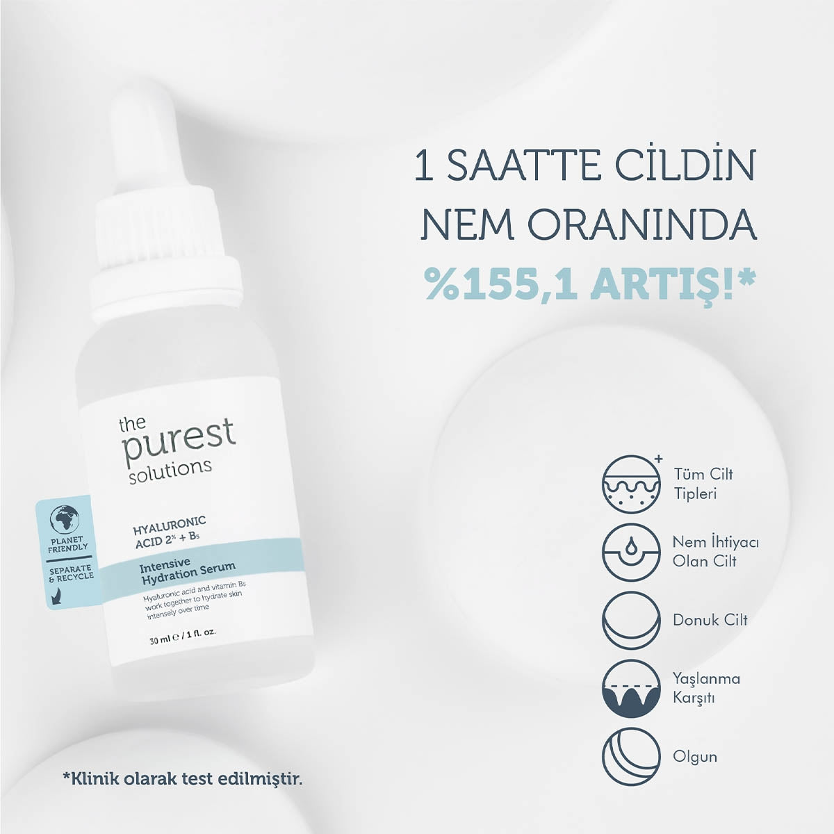 Tüm Cilt Tipleri İçin Yoğun Nemlendirici Bakım Serumu Hyaluronic Acid %2
+ B5 30 ml
