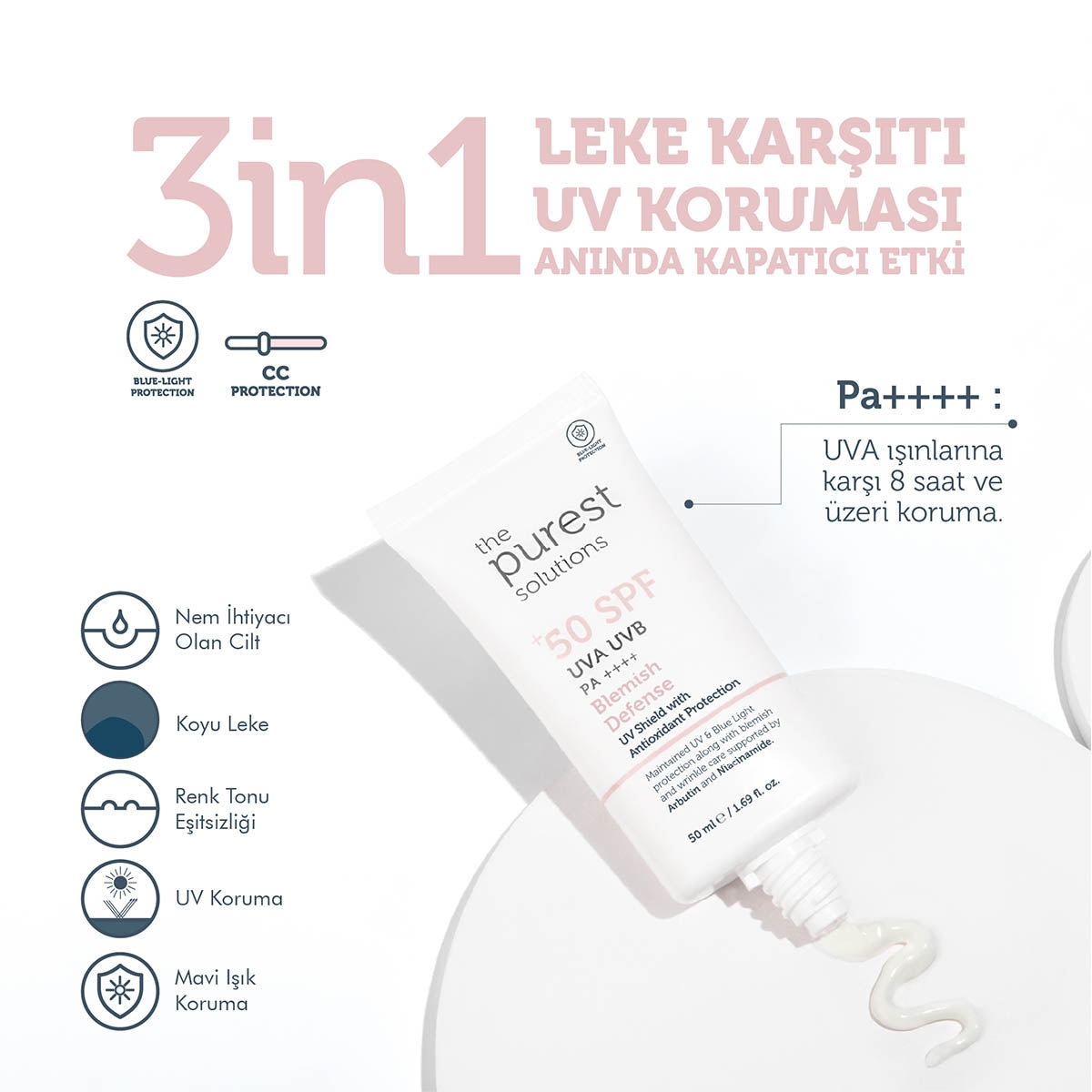 Lekeli Ciltler İçin Antioksidan Destekli Güneş Kremi 50+ SPF 50 ml