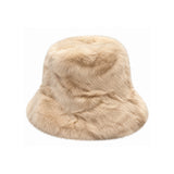Bej Bucket Peluş Şapka