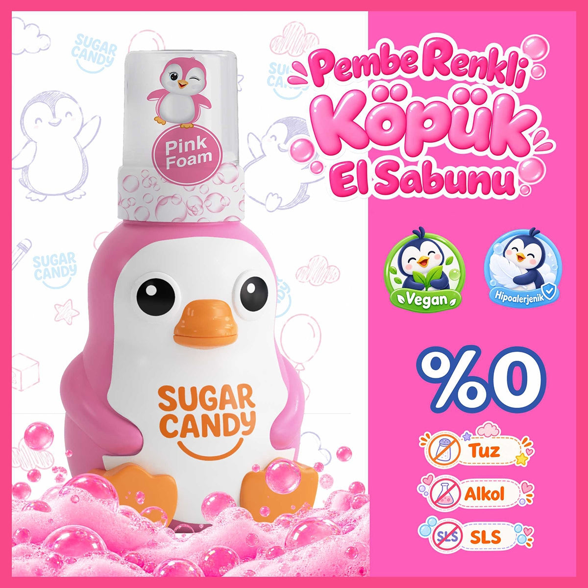 Renkli Köpük Sabun Strawberry Pink Milk Lolly 350 ml